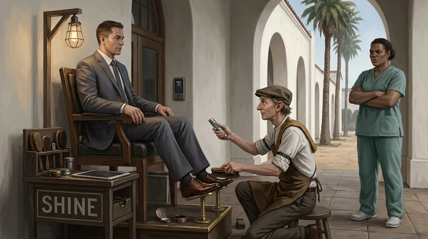 Johnny Shoe Shiner, working a two-seat stand outside Union Station